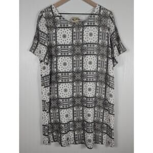 Sea Gypsies Boho Tunic Dress Women’s L White Gray Geometric Short Sleeve NWOT